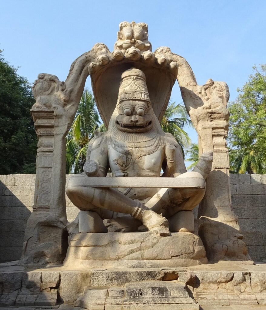 narasimha vigraha, ugra narasimha, statue, sculpture, hampi, unesco, monument, karnataka, ancient, stone, temple, hinduism, indian, architecture, heritage, archaeology, granite, india, hampi, hampi, hampi, hampi, hampi